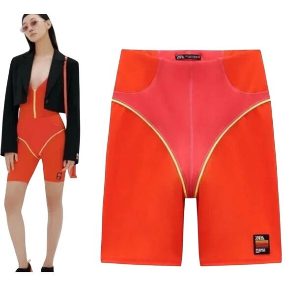 Zara Purple Magazine Orange Pink Bike Shorts Medium - Picture 1 of 12